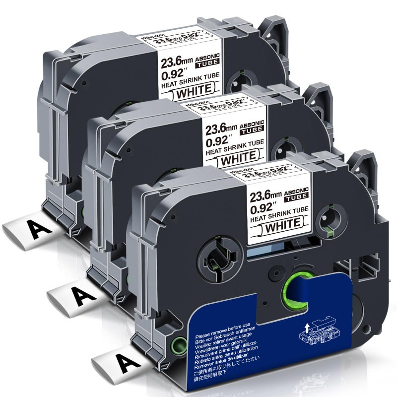 Absonic 3-Pack Compatible Hse Label Tape Replacement for Heat Shrink Tube HS-251 HS251 Hse251 Hse-251 23.6mm 0.92" Black on White P Touch 1 Inch Tape for PT D600 E500 E500VP E550W P700 P750WVP - Image 1